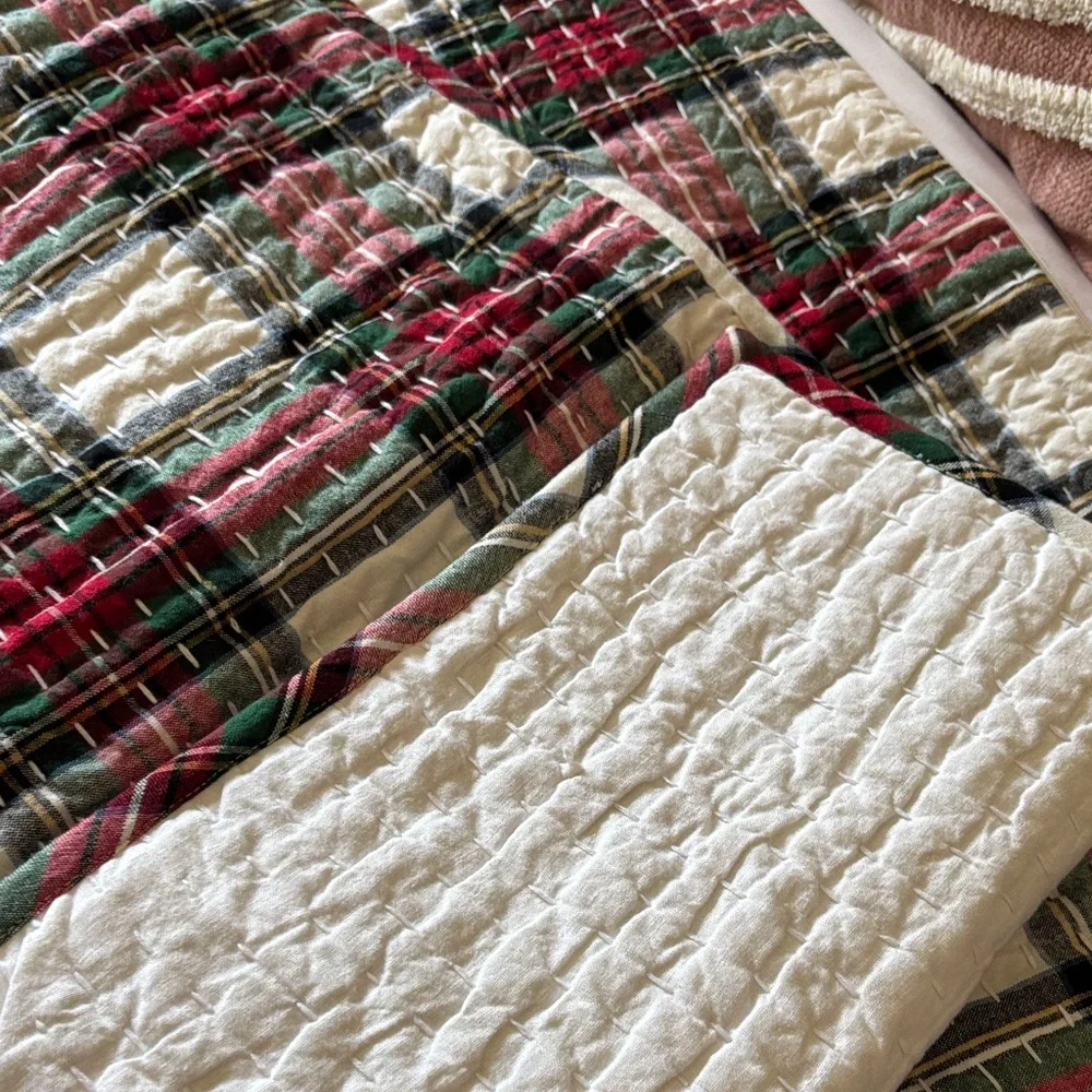 Pottery Barn King Size Pillow Covers Red and Green Plaid